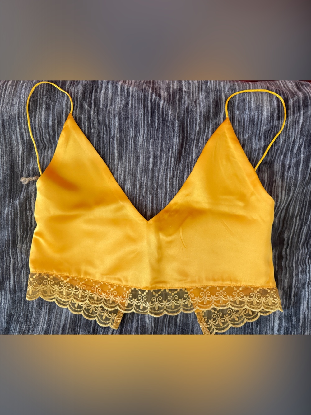 THEBE MAGUGU Satin Cropped Top Size XS Lined Lace Trim Open Back